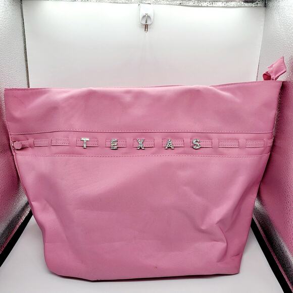 TEXAS Bubble Gum Pink Rhinestone Nylon Double Handle Satchel Tote Bag Unbranded - Picture 3 of 12
